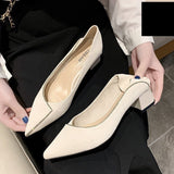 2022 Women Mid Heels,Spring Work Shoes for Office Lady.Slip on,Pointed Toe,Female Footware,French Style,Black,Beige,Dropshipping