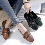 Square Head Deep Mouth Small Leather Shoes Women 2022 Autumn New Metal Flat Shoes Women Flat Shoes