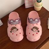 Wexleyjesus  New cute girl heart hole shoes female summer students wear non-slip deodorant thick-soled bath slippers sandals outdoor