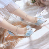 Tea Party Lolita Shoes Flowers Kawaii Girls Shoes Casual Sweet Pink Lolita Breathable Anime Wedding Loli Female Mid Heel 5cm