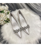 Wedding Shoes Crystal Bridal Shoes Champagne Color Satin Dress Bridesmaid Shoes White High Heels Shoes Women Heels Pumps