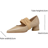 New Genuine Leather Elastic Band Women Shoes Fashion Spring/Autumn Pointed Toe Shallow Pumps Thick Heel Shoes Woman Size 34-40