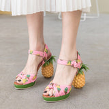 High Heels Sandals Women Beach Style Pineapple Print Platform Wedge Shoes Fish Toe Pumps Mujer  Shoes New Sweet Lady Pineapple