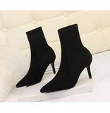 Wexleyjesus  2021 Winter Sock Boots Sexy Knitting Stretch Boots High Heels for Women Fashion Shoes Female Stripe Autumn Ankle Boots Booties