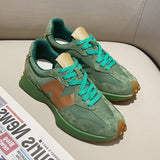 Cow suede sneaker women autumn shoes kitten heel running shoes green sporty sneakers z939