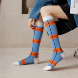 Fashion  Long Cotton Stockings Women Colorful Patchwork High Knee Socks Femme  JK Stocking Thigh Leg Calcetines Medias