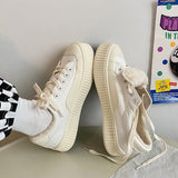 Women's Platform Plus Fleece Cotton Shoes, Women's Plush Japanese Canvas Shoes Girls' Warm White Shoes