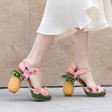 High Heels Sandals Women Beach Style Pineapple Print Platform Wedge Shoes Fish Toe Pumps Mujer  Shoes New Sweet Lady Pineapple