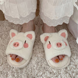 New Girl Heart Cotton Slippers Female Autumn And Winter Cartoon Cute Pig Knot Plush Non-slip Indoor Shoes Home Warm