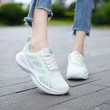 2022 Women's Knitted Sneakers Low Heels Women Vulcanized Shoes Lace Up Mesh Breathable Spring Autumn Female Running Shoe Casual