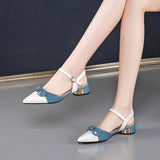 Women Sandals 2022,Mid Heel Bowtie Summer Shoes,Mixed Colors,Pointed toe,Ankle Buckle Strap,BLACK,WHITE,RED,Dropshipping