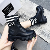 Spring Autumn Fashion Women Martin Boots Round Toe Cross Strap Outdoor Leisure Middle Boot Young Women Thick Sole Single Boot