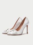 Point Toe White Bow Thin High Heel Bridal Shoes Women Size 41 To 44 Bridesmaid Wedding Shoes Female