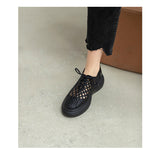 New Genuine Leather Sponge Cake Women Shoes Spring/summer Hollow Breathable Flat Platform Shoes Woven Hole Handmade Shoes Woman