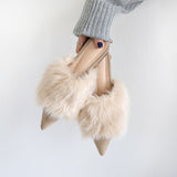 real rabbit fur women slippers pointed toe slides shoes with long fur mules woman luxury pantoufle femme real furry footwear 616