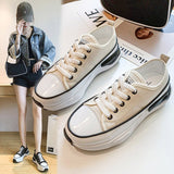 Lace-up Platform Canvas Shoes Clunky Sneaker 2022 Fall New Off White Shoes Fashion Casual All-match Walking Women's Single Shoes