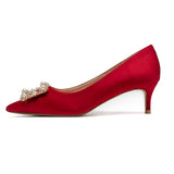 Pointed Pearl Flat Women Shoes Wedding Shoes Red Silk Sexy High Heel Shoes Banquet Party Shoes 1cm-9cm Pumps