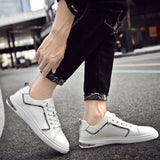 Wexleyjesus Simple White Sneakers Casual Leather Shoes Leather Men Sneakers White Male Leather Shoes Anti Slippery Flats Shoes