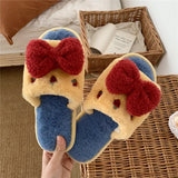 New Cute girly heart bowknot cotton slippers women's autumn and winter bedroom non-slip plush confinement shoes warm shoes