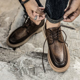 New Retro Men's Casual Shoes Fashion Lace Up Cow Leather Shoes Men Business Dress Shoes Brogue Style Tooling Shoes Male Footwear