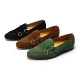 Fashion Design Suede Leather Mens Loafers Black Brown Green Casual Dress Shoes for Wedding Party Monk Strap Men Shoes Size 39-46
