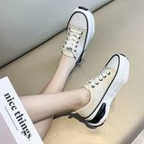 Lace-up Platform Canvas Shoes Clunky Sneaker 2022 Fall New Off White Shoes Fashion Casual All-match Walking Women's Single Shoes