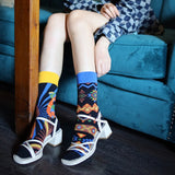 Colorful Printed Cotton Socks Women Hip Hop AB Side Long Socks Female Harajuku Asymmetry Funny  Socks Unisex Calcetine mujer