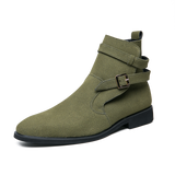 New Green Retro Men's Boots Buckle Design Suede Leather Boots Dress Formal Boots Casual Winter Chelsea Men Shoes botas de hombre