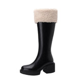 high quality autumn winter classic med heel full leather fur knee high boots women fashion side zip thigh high snow boots woman