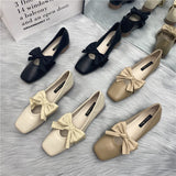 Bailamos Women Flats Ladies Female Footwear Bow-Knot Fashion Women's Casual Sneaker All-Match Square Toe Shallow Mouth Shoes