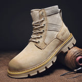 Autumn Trend Men's Ankle Boots Shoes Retro Lace Up Men's Military Boots Luxury Pig Suede Patchwork Canvas Work Boots for Men