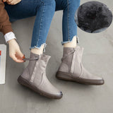 Tilocow Winter Women's Genuine Leather Ankle Boots For Women Casual Zipper Martin Boots Shoes Woman Motorcycle Flat Retro Boot