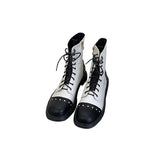 Wexleyjesus  Women Side Zip Ankle Boots White Black Punk Lace up Horse Riding Shoes Motorcycle Footwear Rivets z892