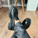 Wexleyjesus  Ins Women Flats Shoes Real Leather Loafers Fashion Platform Casual Shoes Woman Office Lady Footwear Size 34-43