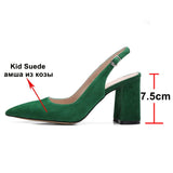 Meotina High Heels Women Pumps Kid Suede Square High Heel Slingbacks Shoes Real Leather Buckle Pointed Toe Shoes Lady Size 34-42