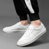 Wexleyjesus Men's Genuine Leather Casual Shoes Classic Fashion Male Lace up Flat White Black Fashion Sneakers New Men Loafers