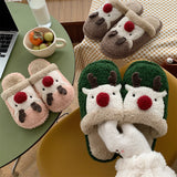 New girl heart cotton slippers female autumn and winter cartoon Christmas cute knot plush non-slip indoor shoes home