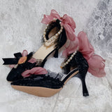 Wexleyjesus Lolita Bridal Wedding Stiletto High Heels 6-8cm Shoes Bow Lady Girls Sweet Pointed Toe Princess Kawaii Tea Party Cute Lo Shoes