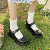 Women's Bow Wedges Mary Janes Sweet Lovely Platform Lolita Shoes Women Japanese Round Toe Thick Bottom JK Shoes