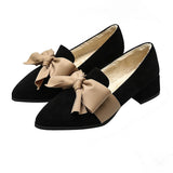 New Winter Velvet Thick Warm Shoes Bow Suede Pointed Toe High Heels-Style Chunky-Heel Evening Shoes