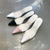 Pointed Half Slippers Women's 2022  Spring Korean Color Matching Thin Heeled Baotou Transparent High Heels Outer Wear Slippers