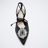 2022 Summer New Women's Black shoes Rhinestone Pointed Toe Ankle strapp Wedding shoes High Heel Sandals for Women
