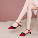 Women Sandals 2022,Mid Heel Bowtie Summer Shoes,Mixed Colors,Pointed toe,Ankle Buckle Strap,BLACK,WHITE,RED,Dropshipping