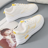 Platform Shoes Women Fashion Design Leather Flat Casual Shoes Real Leather Lace Up White Sneakers Ladies Flats Spring Size 35-40