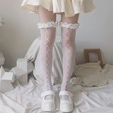 Lolita Hollow Lace Stocking Women Mesh Thigh High Knee Socks Woman Transparent Thin Long Stockings Girls Dress Calcetine Medias