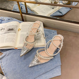 Pointed Head Transparent Sandals Female Summer 2022 New Pearl Rhinestone High Heels Fine Fairy Style Sandals