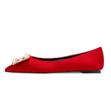 Pointed Pearl Flat Women Shoes Wedding Shoes Red Silk Sexy High Heel Shoes Banquet Party Shoes 1cm-9cm Pumps