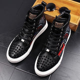 New Style Luxury Men's High Hip-Hop Casual Shoes Men Black Fashion Rivets Shoes Italy Fashion Leisure Folding Driving Loafers