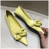 Wexleyjesus  Brand Design Chain Buckle Flat Shoes Women Flat Heel Ballet Pointed Toe Slip On Female Ballerina Casual Loafers