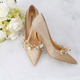 Wexleyjesus Golden Bride Pumps Sequined Wedding Shoes Dress Bridal Annual Meeting Banquet Genuine Leather Date Party 9cm High Heels